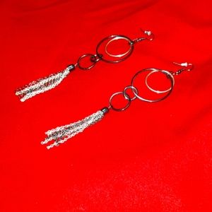 Pair of Black and Gold Long Earrings with hoops at the tops